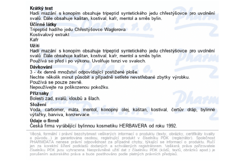 Herbavera Hadí mazání s konopím a kaštanem 200 ml - Obrázek 2