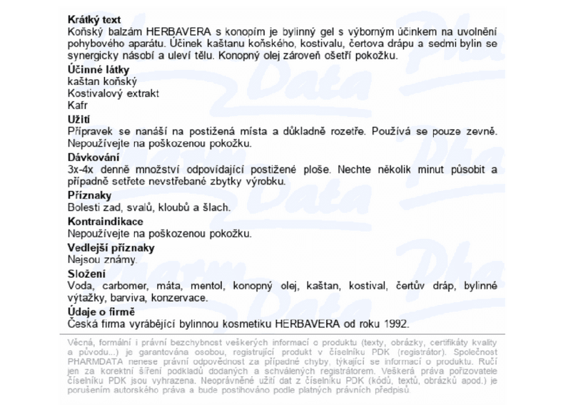Herbavera Koňský balzám s konopím, kostivalem a čertovým drápem 200 ml - Obrázek 2
