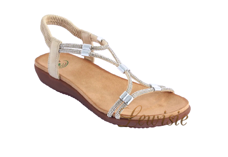 Santé CR/30238 Beige Dámské sandály s kamínky vel. 36 - 41